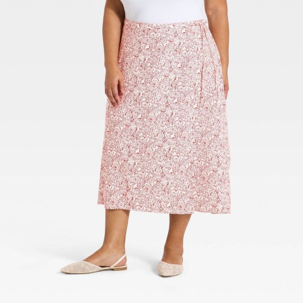 Women's Linen Midi Wrap Skirt Cream Striped XL